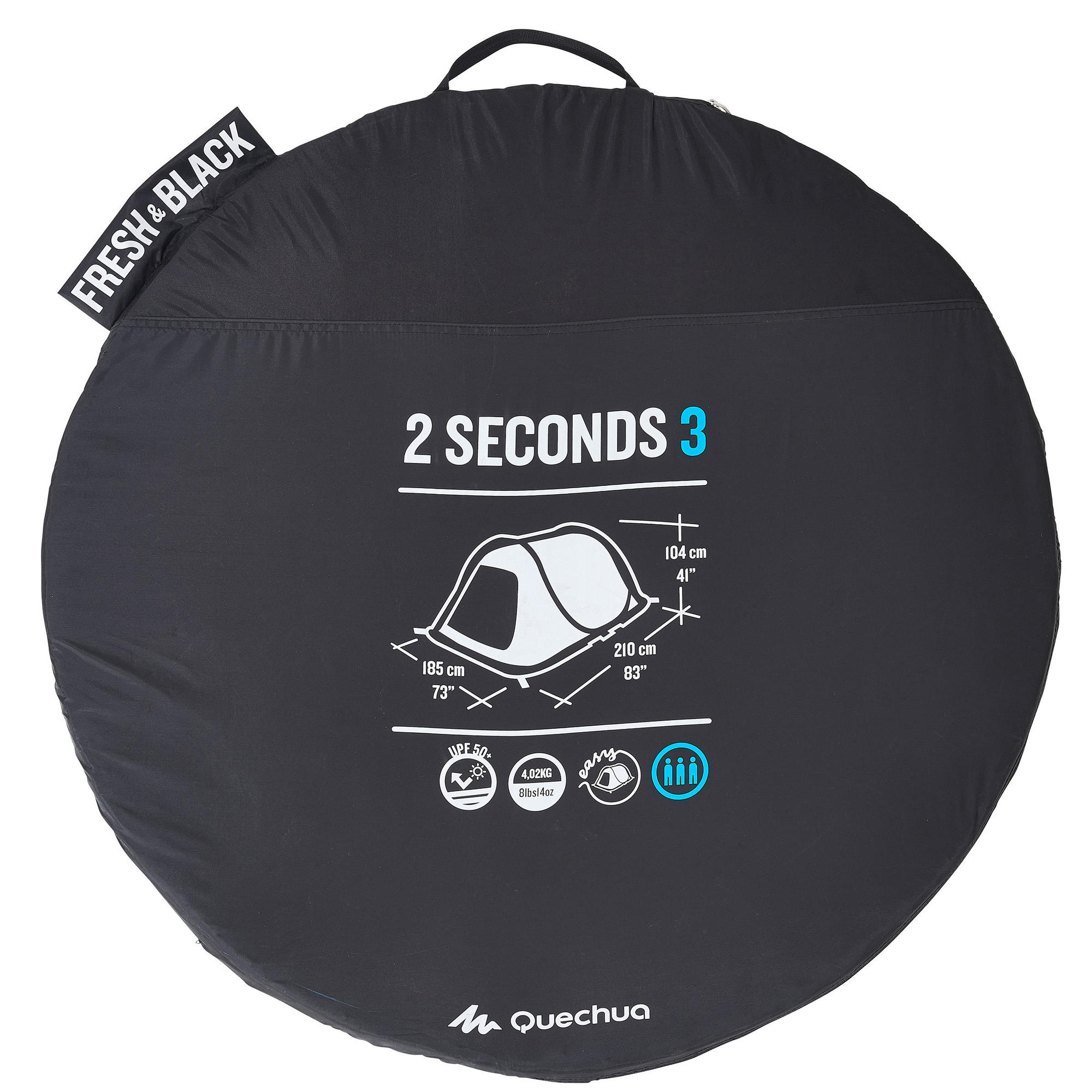 Quechua 2 Second Fresh & Black Waterproof Pop Up Camping Tent 3 Person - Image 2