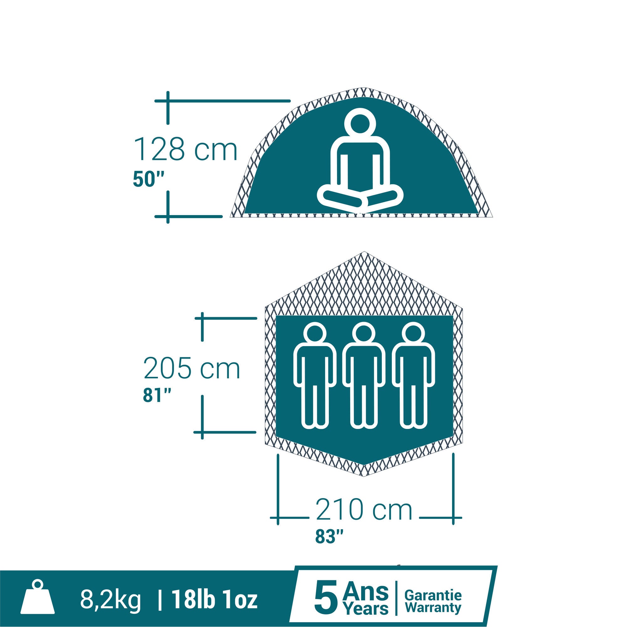 Quechua 2 Second Easy Fresh & Black Waterproof Pop Up Camping Tent 3 Person - Image 3